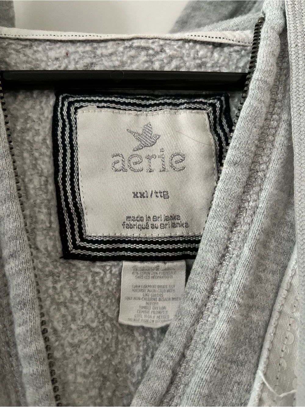Aerie Y2K Gray Zip Hoodie XXL Appliqué Logo Fleece Lined - Picture 2 of 4